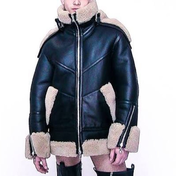 Dion Lee Arrow Coat Black Leather Shearling Reversible RARE - Picture 6 of 6